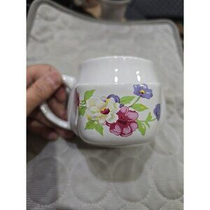 Coffee Tea Cup Mug Biscotti Tea Bag Holder Pocket White Floral Taiwan Vintage
